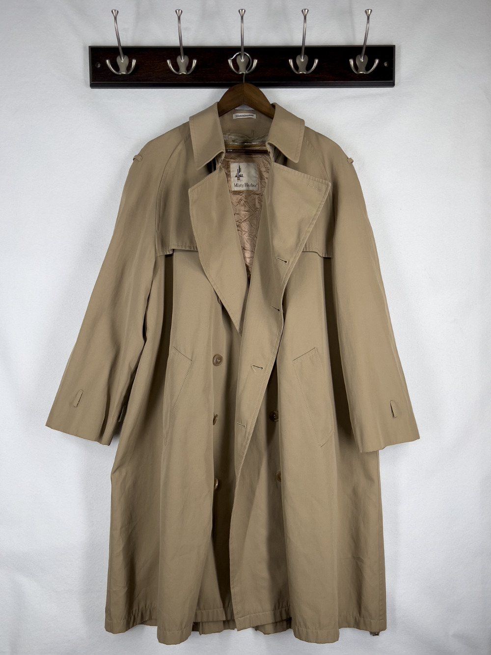 Misty Harbor Vintage Khaki Wool Trench Coat Size 44 Heritage Burberry